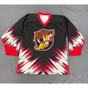 Vtg Cambridge Hornets #10 Allan Cup Hockey AAA Ontario Canada Black Red Mens XS